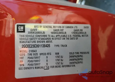 2009 Chevrolet Silverado C1500 Lt from USA, damaged, VIN 2GCEC23C991138426